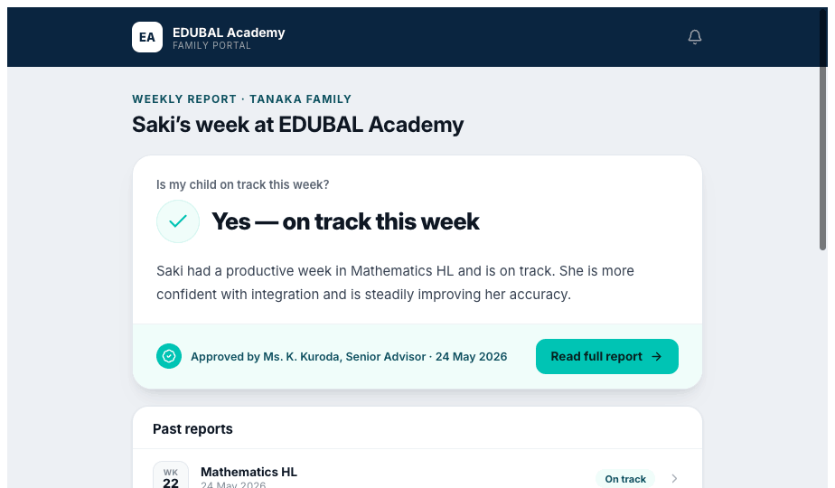 EDUBAL parent weekly report